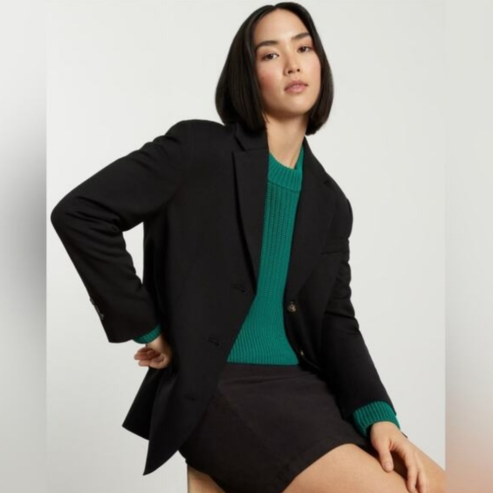Everlane The '80s Italian Wool Blazer Black Structured Oversized Jacket Size 2